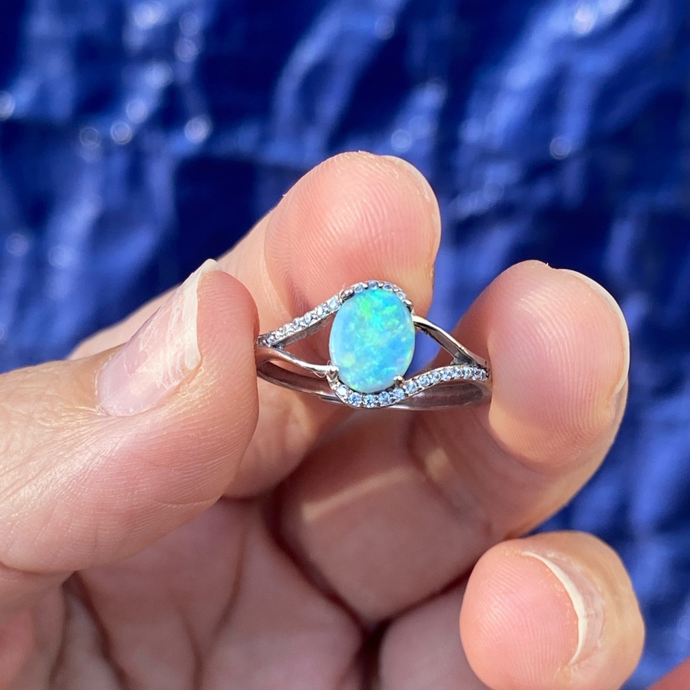 Australian Solid Opal 925 Sterling Silver Ring Wi… - image 3